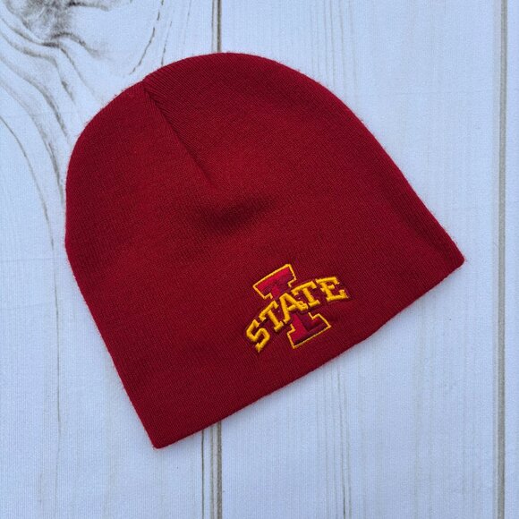 Iowa State Cyclones Knit Beanie Hat Red Yellow Embroidered Licensed 100% Acrylic - Picture 1 of 8